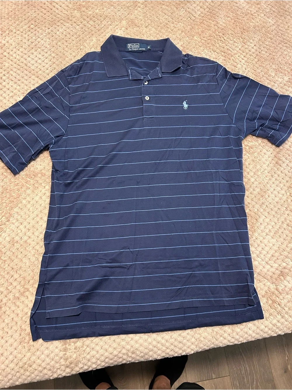 Polo by Ralph Lauren Navy Polo with Light Blue Stripe Detail